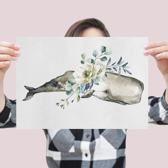Sperm Whale Watercolor Illustration Wall Art Print Unframed - Picture 3 of 9